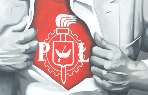 Mural z logiem Politechniki Łódzkiej